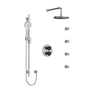 Momenti Type T/P (Thermostatic/Pressure Balance) Double Coaxial System With Hand Shower Rail 4 Body Jets And Shower Head - Chrome and Black with J-Shaped Handles | Model Number: KIT446MMRDJCBK-6 - Product Knockout