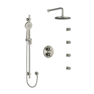 DISCONTINUED-Momenti Type T/P (Thermostatic/Pressure Balance) Double Coaxial System With Hand Shower Rail 4 Body Jets And Shower Head - Polished Nickel with X-Shaped Handles | Model Number: KIT446MMRDXPN - Product Knockout