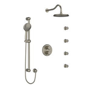 Retro Type T/P (Thermostatic/Pressure Balance) Double Coaxial System With Hand Shower Rail 4 Body Jets And Shower Head - Brushed Nickel | Model Number: KIT446RTBN - Product Knockout
