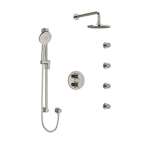 Riu Type T/P (Thermostatic/Pressure Balance) Double Coaxial System With Hand Shower Rail 4 Body Jets And Shower Head - Polished Nickel with Cross Handles | Model Number: KIT446RUTM+KNPN - Product Knockout