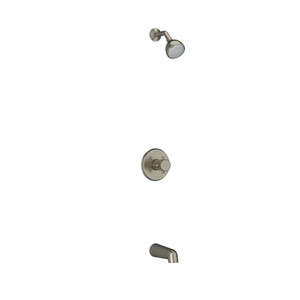 Système coaxial à 2 voies non partagées avec tête de douche et bec de bain 1/2" type T/P (thermostatique/pression équilibrée) Georgian - Nickel brossé avec poignées en croix  | Numéro de modèle: KIT4744GN+BN - Produit épuisé