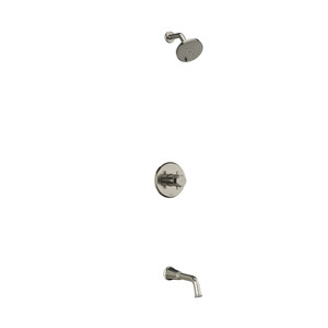 Système coaxial à 2 voies non partagées avec tête de douche et bec de bain 1/2" type T/P (thermostatique/pression équilibrée) Momenti - Nickel brossé avec poignées en croix  | Numéro de modèle: KIT4744MMRD+BN-EX - Produit épuisé