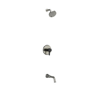 DISCONTINUED-Momenti Type T/P (Thermostatic/Pressure Balance) 1/2 Inch Coaxial 2-Way No Share With Shower Head And Tub Spout - Polished Nickel and Black with J-Shaped Handles | Model Number: KIT4744MMRDJPNBK - Product Knockout