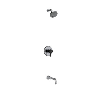DISCONTINUÉ -Système coaxial à 2 voies non partagées avec tête de douche et bec de bain 1/2" type T/P (thermostatique/pression équilibrée) Momenti - Chrome et Noir avec poignées à levier | Numéro de modèle: KIT4744MMRDLCBK-SPEX - Produit épuisé