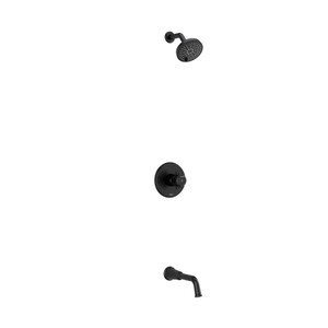 Système coaxial à 2 voies non partagées avec tête de douche et bec de bain 1/2" type T/P (thermostatique/pression équilibrée) Momenti - Noir avec poignées en croix  | Numéro de modèle: KIT4744MMRDXBK-EX - Produit épuisé