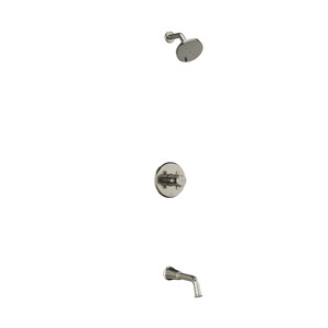 DISCONTINUED-Momenti Type T/P (Thermostatic/Pressure Balance) 1/2 Inch Coaxial 2-Way No Share With Shower Head And Tub Spout - Brushed Nickel with X-Shaped Handles | Model Number: KIT4744MMRDXBN-EX - Product Knockout