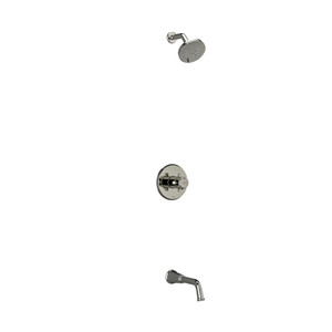 Momenti Type T/P (Thermostatic/Pressure Balance) 1/2 Inch Coaxial 2-Way No Share With Shower Head And Tub Spout - Polished Nickel with X-Shaped Handles | Model Number: KIT4744MMRDXPN-EX - Product Knockout
