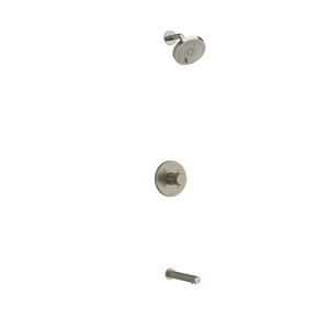 Système coaxial à 2 voies non partagées avec tête de douche et bec de bain 1/2" type T/P (thermostatique/pression équilibrée) Pallace - Nickel brossé avec poignées en croix  | Numéro de modèle: KIT4744PATM+BN-SPEX - Produit épuisé