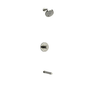 Système coaxial à 2 voies non partagées avec tête de douche et bec de bain 1/2" type T/P (thermostatique/pression équilibrée) Riu - Nickel poli avec poignées en croix  | Numéro de modèle: KIT4744RUTM+KNPN - Produit épuisé