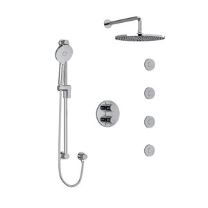 Riu Type T/P (Thermostatic/Pressure Balance) 3/4 Inch Double Coaxial System With Hand Shower Rail 4 Body Jets And Shower Head - Chrome with Cross Handles | Model Number: KIT483RUTM+C - Product Knockout