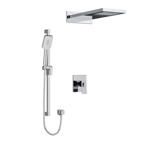 Premium Type T/P (Thermostatic/Pressure Balance) 1/2 Inch Coaxial 3-Way System With Hand Shower Rail And Rain And Cascade Shower Head - Chrome | Model Number: KIT8045C-EX - Product Knockout