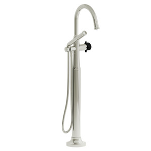Momenti 2-Way Type T (Thermostatic) Coaxial Floor-Mount Tub Filler With Hand Shower - Polished Nickel and Black with Cross Handles | Model Number: MMRD39+PNBK-EX - Product Knockout