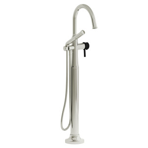 Momenti 2-Way Type T (Thermostatic) Coaxial Floor-Mount Tub Filler With Hand Shower - Polished Nickel and Black with Lever Handles | Model Number: MMRD39LPNBK-EX - Product Knockout