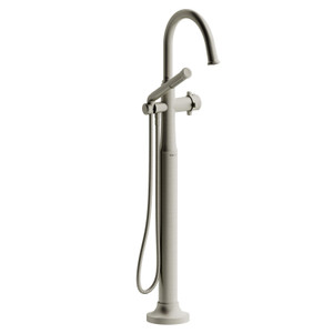 Momenti 2-Way Type T (Thermostatic) Coaxial Floor-Mount Tub Filler With Hand Shower - Brushed Nickel with X-Shaped Handles | Model Number: MMRD39XBN-EX - Product Knockout