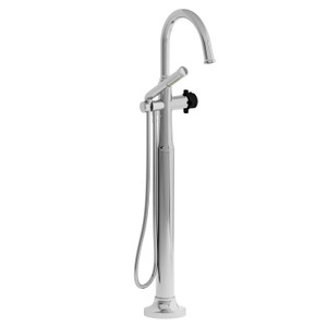 Momenti 2-Way Type T (Thermostatic) Coaxial Floor-Mount Tub Filler With Hand Shower - Chrome and Black with X-Shaped Handles | Model Number: MMRD39XCBK-EX - Product Knockout