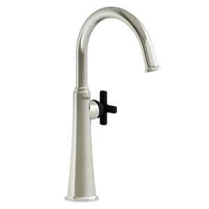 Momenti Single Hole Bathroom Faucet - Polished Nickel and Black with X-Shaped Handles | Model Number: MMRDL01XPNBK-05 - Product Knockout