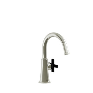 Momenti Single Hole Bathroom Faucet - Polished Nickel and Black with X-Shaped Handles | Model Number: MMRDS00XPNBK-05 - Product Knockout