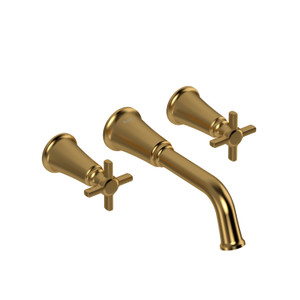 Momenti 8 Inch Wall-Mount Lavatory Faucet .5 GPM - Brushed Gold with Cross Handles | Model Number: MMSQ03+BG-05 - Product Knockout