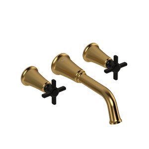 Momenti 8 Inch Wall-Mount Lavatory Faucet .5 GPM - Brushed Gold and Black with Cross Handles | Model Number: MMSQ03+BGBK-05 - Product Knockout