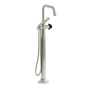 DISCONTINUED 2-way Type T (thermostatic) coaxial floor-mount tub filler With Handshower - Polished Nickel/Black | Model Number: MMSQ39+PNBK-SPEX