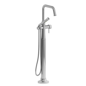 Momenti 2-Way Type T (Thermostatic) Coaxial Floor-Mount Tub Filler With Hand Shower - Chrome with J-Shaped Handles | Model Number: MMSQ39JC - Product Knockout