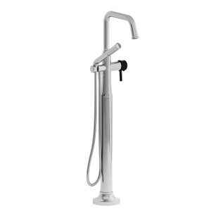 Momenti 2-Way Type T (Thermostatic) Coaxial Floor-Mount Tub Filler With Hand Shower - Chrome and Black with Lever Handles | Model Number: MMSQ39LCBK-SPEX - Product Knockout