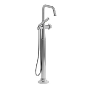 Momenti 2-Way Type T (Thermostatic) Coaxial Floor-Mount Tub Filler With Hand Shower - Chrome with X-Shaped Handles | Model Number: MMSQ39XC - Product Knockout