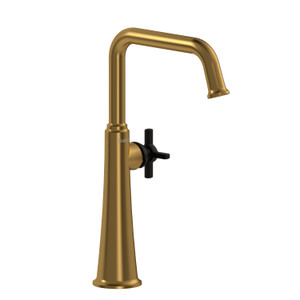 Momenti Single Hole Lavatory Faucet .5 GPM - Brushed Gold and Black with Cross Handles | Model Number: MMSQL01+BGBK-05 - Product Knockout