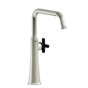 Momenti Single Hole Bathroom Faucet - Polished Nickel and Black with X-Shaped Handles | Model Number: MMSQL01XPNBK-05 - Product Knockout