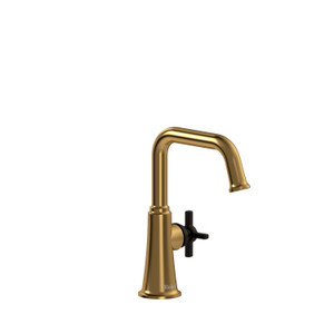 Momenti Single Hole Lavatory Faucet  - Brushed Gold and Black with Cross Handles | Model Number: MMSQS00+BGBK - Product Knockout