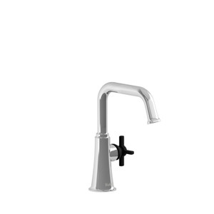 Momenti Single Hole Bathroom Faucet - Chrome and Black with Cross Handles | Model Number: MMSQS00+CBK-05 - Product Knockout