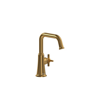 DISCONTINUED-Momenti Single Hole Lavatory Faucet Without Drain 1.0 GPM - Brushed Gold with Cross Handles | Model Number: MMSQS00+BG-10 - Product Knockout