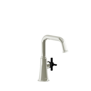 Momenti Single Hole Bathroom Faucet Without Drain - Polished Nickel and Black with Cross Handles | Model Number: MMSQS00+PNBK-10 - Product Knockout