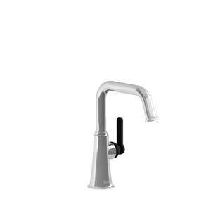 Momenti Single Hole Bathroom Faucet - Chrome and Black with J-Shaped Handles | Model Number: MMSQS00JCBK-05 - Product Knockout