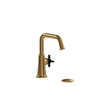 Momenti Single Hole Lavatory Faucet .5 GPM - Brushed Gold and Black with Cross Handles | Model Number: MMSQS01+BGBK-05 - Product Knockout