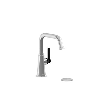 Momenti Single Hole Bathroom Faucet - Chrome and Black with J-Shaped Handles | Model Number: MMSQS01JCBK-05 - Product Knockout
