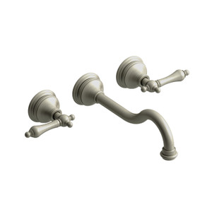 Retro 8 Inch Wall-Mount Bathroom Faucet - Brushed Nickel with Lever Handles | Model Number: RT03LBN-05 - Product Knockout