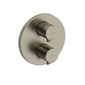 DISCONTINUÉ -Valve complète coaxiale à 4 voies type T/P (thermostatique/pression équilibrée) 3/4" Riu - Nickel brossé avec poignées à levier moletées | Numéro de modèle: RUTM46KNBN - Produit épuisé