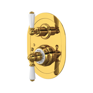 Edwardian Era Oval Thermostatic Trim Plate with Volume Control with Metal Lever Handle - Unlacquered Brass | Model Number: U.5520L-ULB/TO - Product Knockout