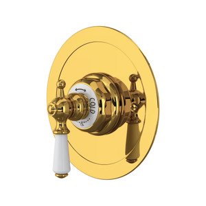 Edwardian Era Round Thermostatic Trim Plate without Volume Control with Metal Lever Handle - Unlacquered Brass | Model Number: U.5565L-ULB/TO - Product Knockout