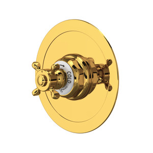 Plaque de garniture thermostatique ronde sans contrôle de débit avec poignée en croix Edwardian Era - Laiton non laqué  | Numéro de modèle: U.5566X-ULB/TO - Produit épuisé