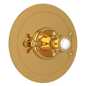 Georgian Era Round Thermostatic Trim Plate without Volume Control with Cross Handle - Unlacquered Brass | Model Number: U.5786X-ULB/TO - Product Knockout