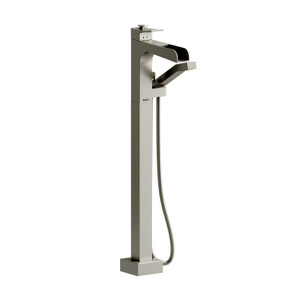 Zendo Floor-Mount Type T/P (Thermo/Pressure Balance) Coaxial Open Spout Tub Filler with Hand Shower - Brushed Nickel | Model Number: ZOOP37BN-SPEX - Product Knockout