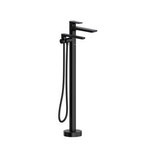 Fresk 2-Way Type T (Thermostatic) Coaxial Floor-Mount Tub Filler With Hand Shower and PEX Connection - Black | Model Number: FR39BK-SPEX - Product Knockout