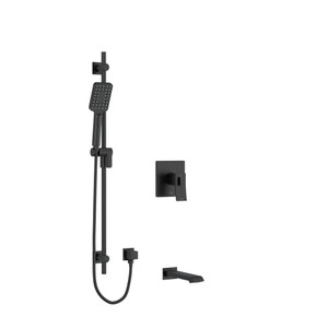 Zendo 1/2 Inch 2-Way Type T/P (Thermostatic/Pressure Balance) Coaxial System With Spout And Hand Shower Rail - Black | Model Number: KIT1244ZOTQBK-EX - Product Knockout