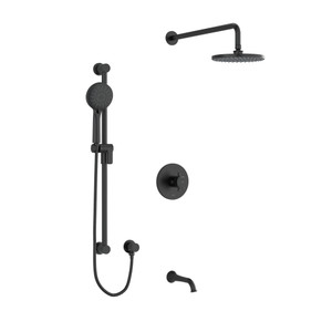 Edge Type T/P (Thermostatic/Pressure Balance) 1/2 Inch Coaxial 3-Way System With Hand Shower Rail, Shower Head and Spout With Cross Handle - Black | Model Number: KIT1345EDTM+BK - Product Knockout