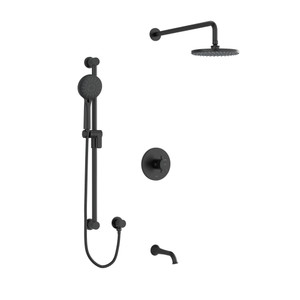 Edge Type T/P (Thermostatic/Pressure Balance) 1/2 Inch Coaxial 3-Way System With Hand Shower Rail, Shower Head, Spout, Cross Handle and PEX Connection - Black | Model Number: KIT1345EDTM+BK-SPEX - Product Knockout