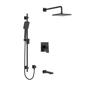 DISCONTINUED Zendo Type T/P (Thermostatic/Pressure Balance) 1/2 Inch Coaxial 3-Way System With Hand Shower Rail, Shower Head and Spout - Black | Model Number: KIT1345ZOTQBK