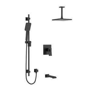 Zendo Type T/P (Thermostatic/Pressure Balance) 1/2 Inch Coaxial 3-Way System With Vertical Shower Arm, Hand Shower Rail, Shower Head and Spout - Black | Model Number: KIT1345ZOTQBK-6-EX - Product Knockout