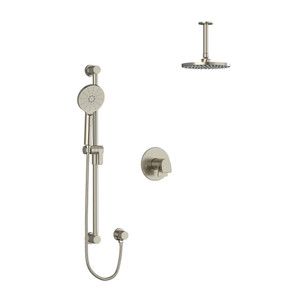 Ode Type T/P (Thermostatic/Pressure Balance) 1/2 Inch Coaxial 2-Way System With Vertical Shower Arm, Hand Shower, Shower Head  and PEX Expansion Connection - Brushed Nickel | Model Number: KIT323ODBN-6-EX - Product Knockout